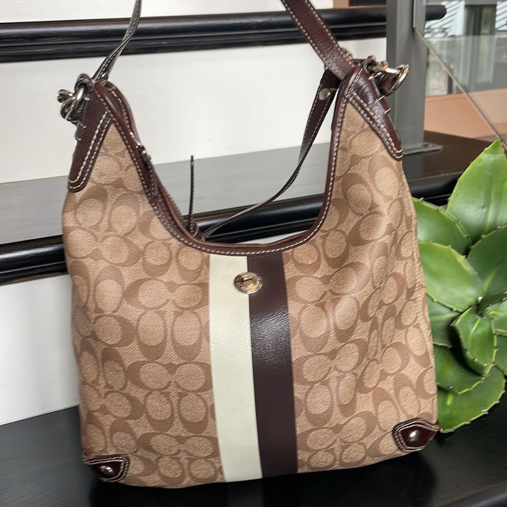 Coach, genuine, leather waxed canvas, shoulder handbag, purse hobo